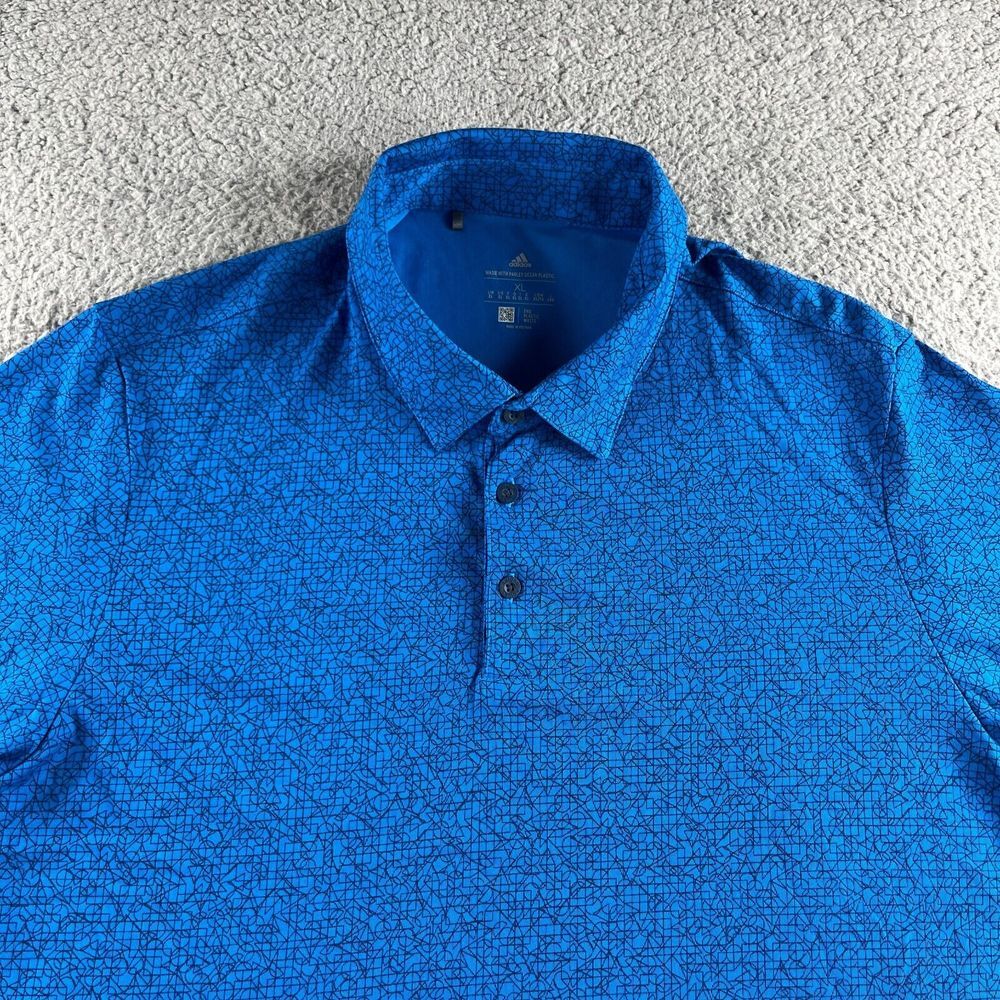 NEW Adidas Polo‎ Shirt Mens Extra Large Blue Geometric Golf Parley Ocean Plastic